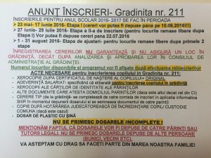 ANUNT INSCRIERI- Gradinita nr.211